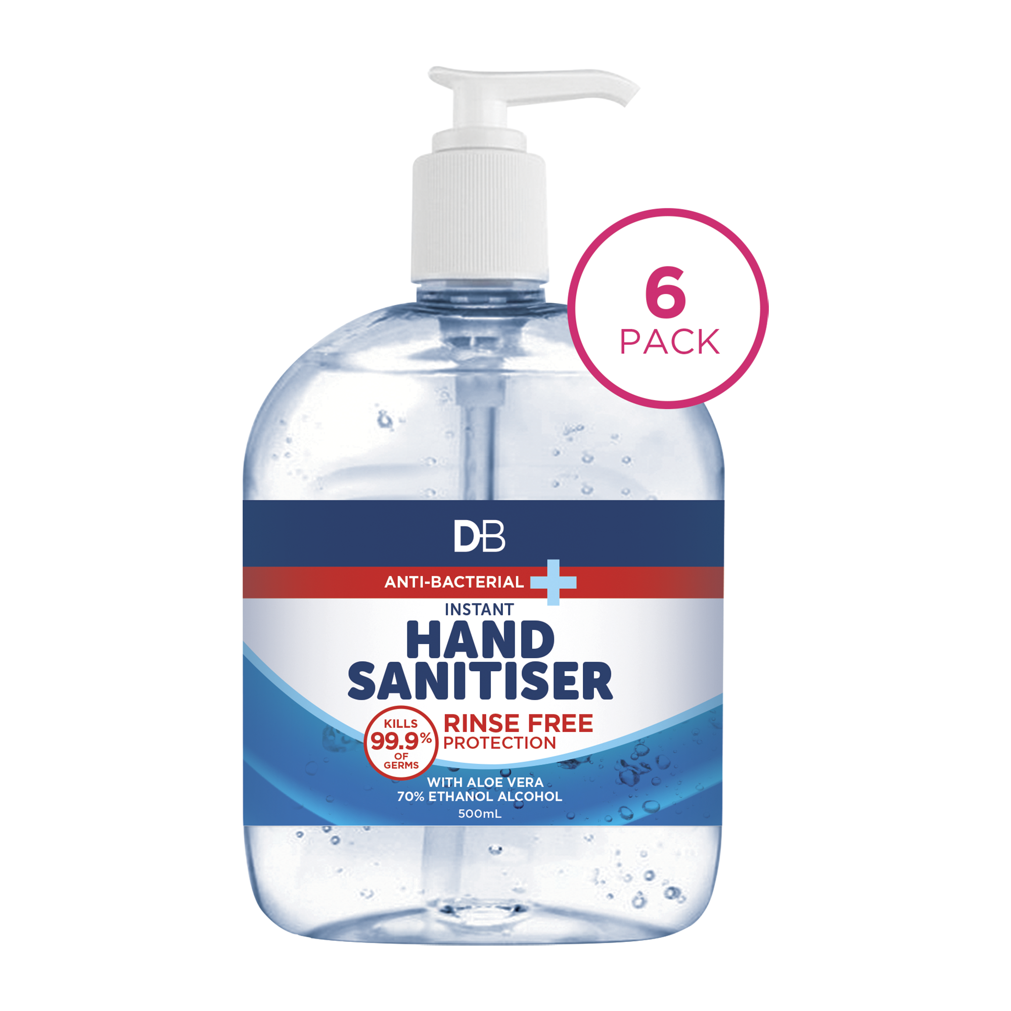 Anti-bacterial Instant Hand Sanitiser (6pk) 500ml | DB Cosmetics
