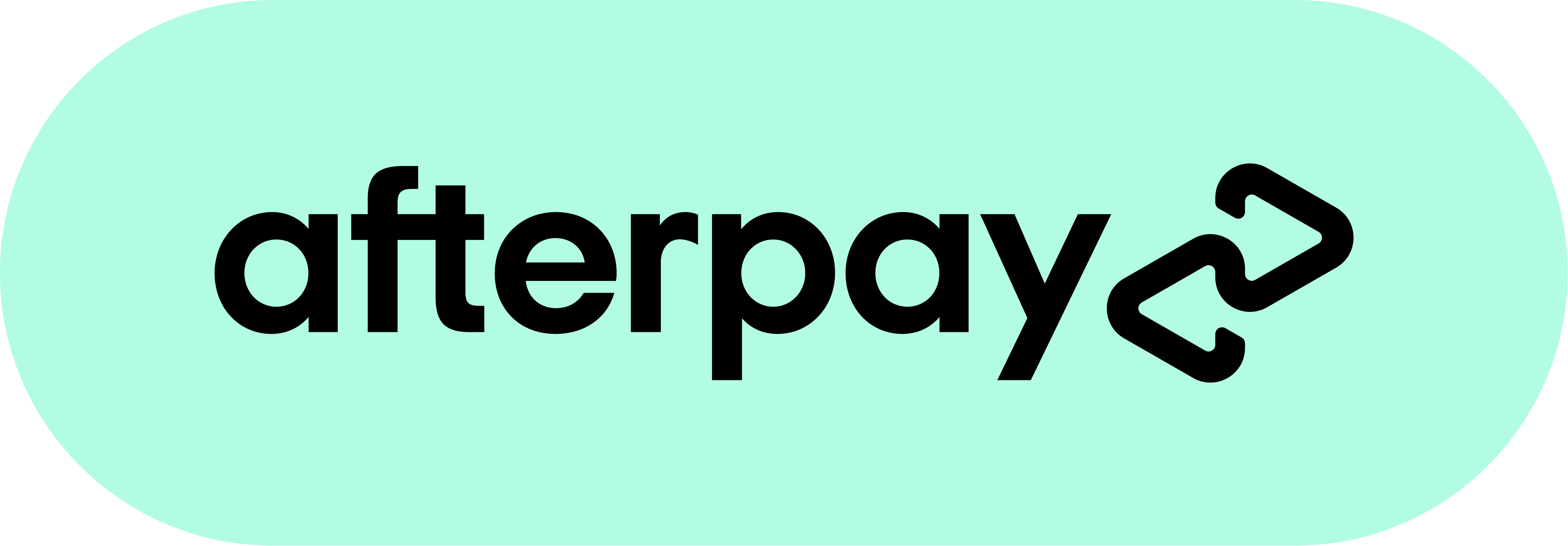 Afterpay logo on mint green background, showcasing a payment option for luxury jewellery and high-end shopping.