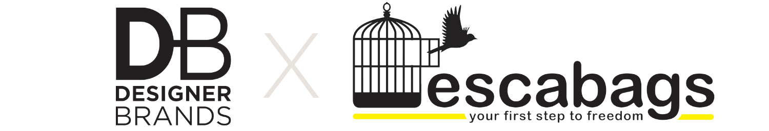 Logos of DB Exclusive Design and Escabags with a birdcage graphic. Collaboration signified by an "X" between the logos.