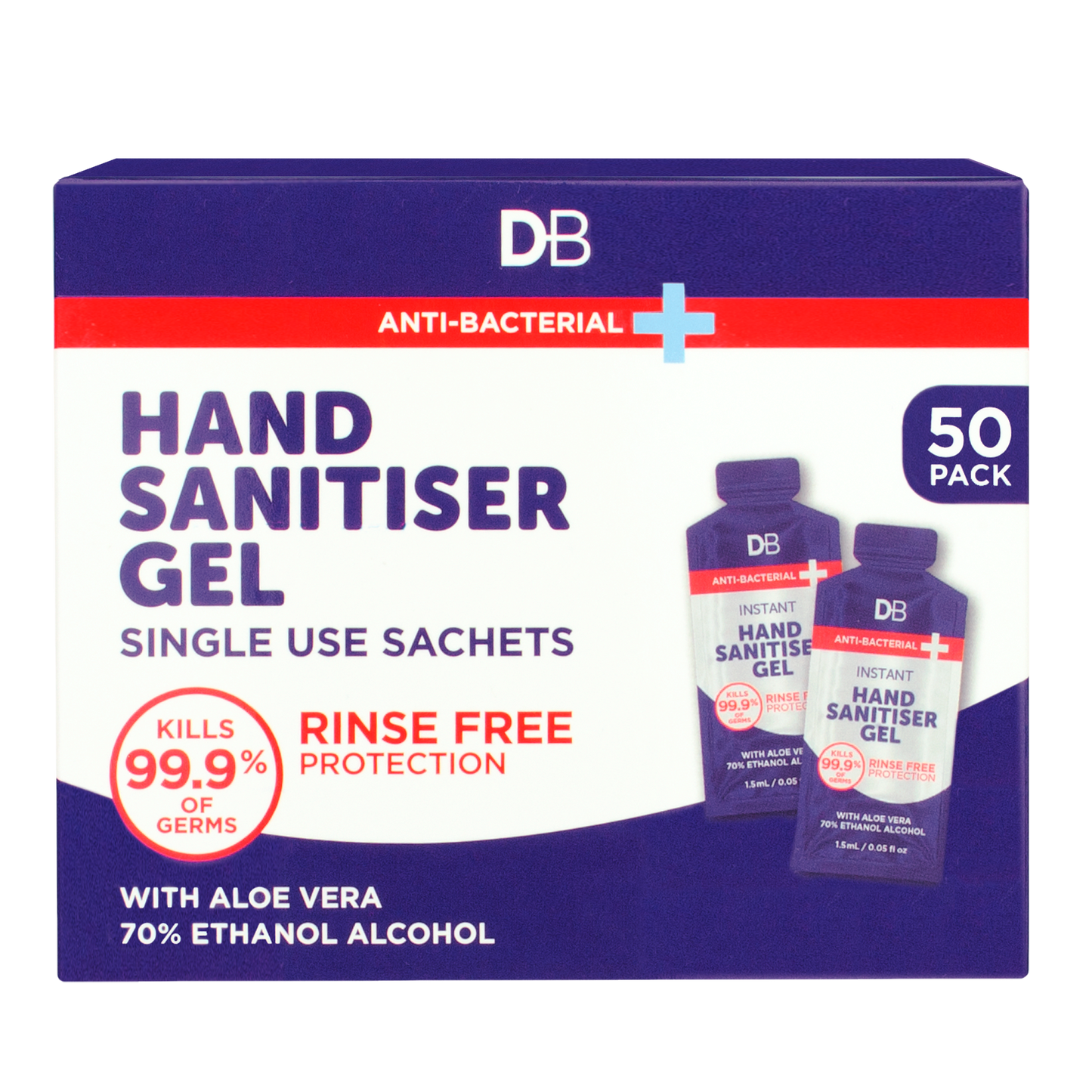 Anti-bacterial Hand Sanitiser Gel Sachets (50 pk) | DB Cosmetics