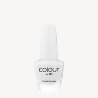 White nail polish bottle with a sleek design, labelled "Colour by DB French Formula", set against a plain white background.