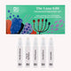 Fragrance discovery set with five small bottles labeled Vanille Intense, Trip To Portofino, Wild Flowers, Orchid Flora, and Aphrodite, featuring a colorful box in the background.