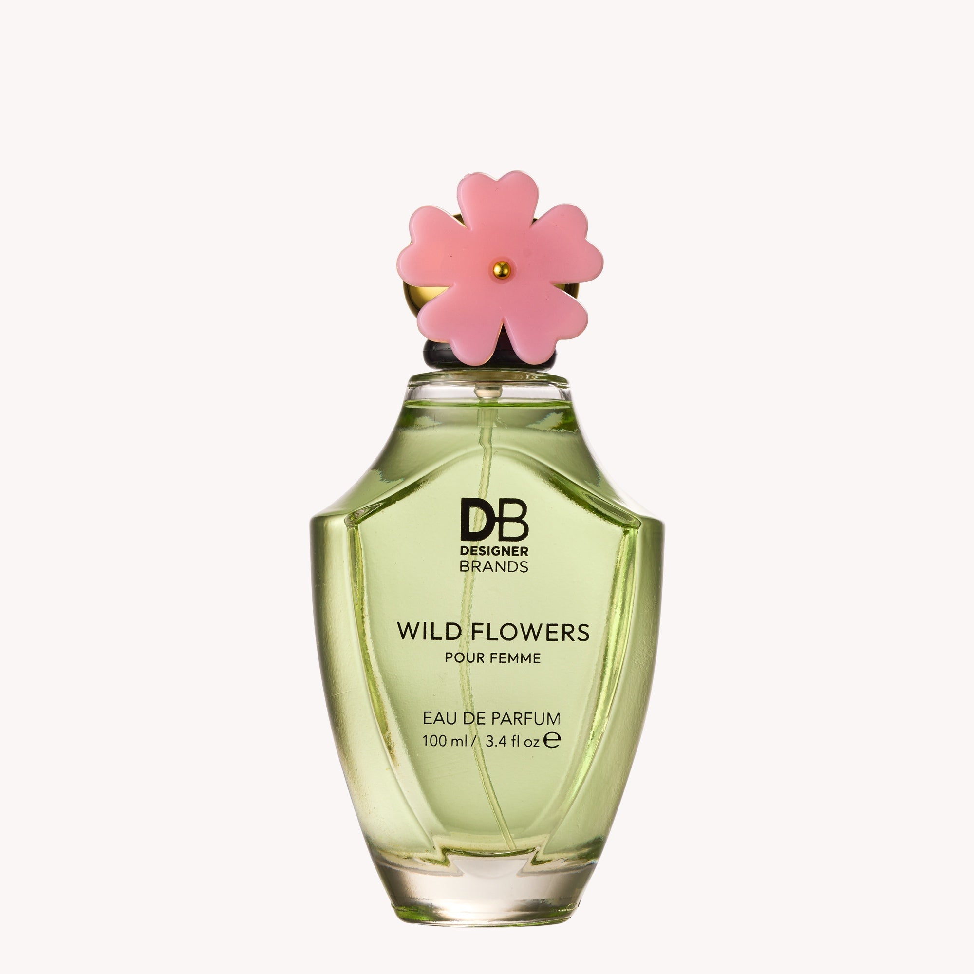 Perfume bottle labeled 'Wild Flowers' by Designer Brands on a white background