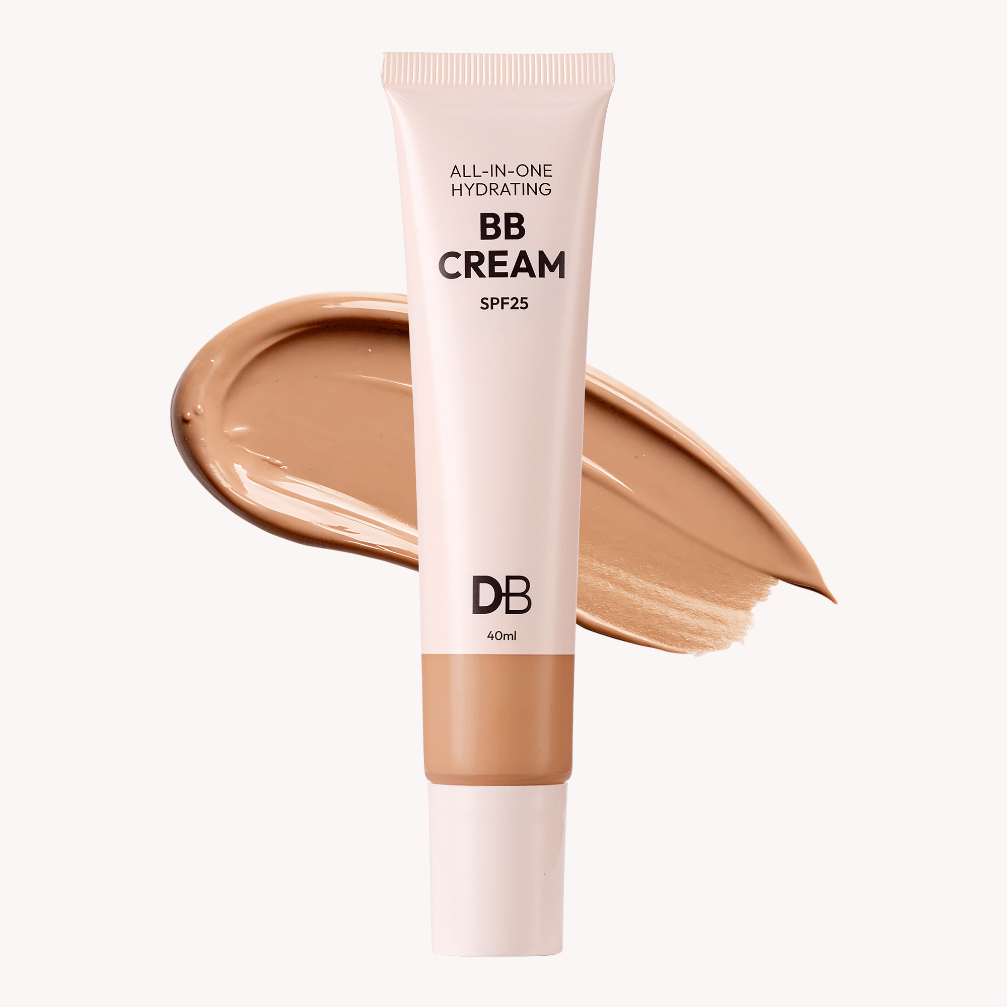 BB cream tube with swatch on a white background