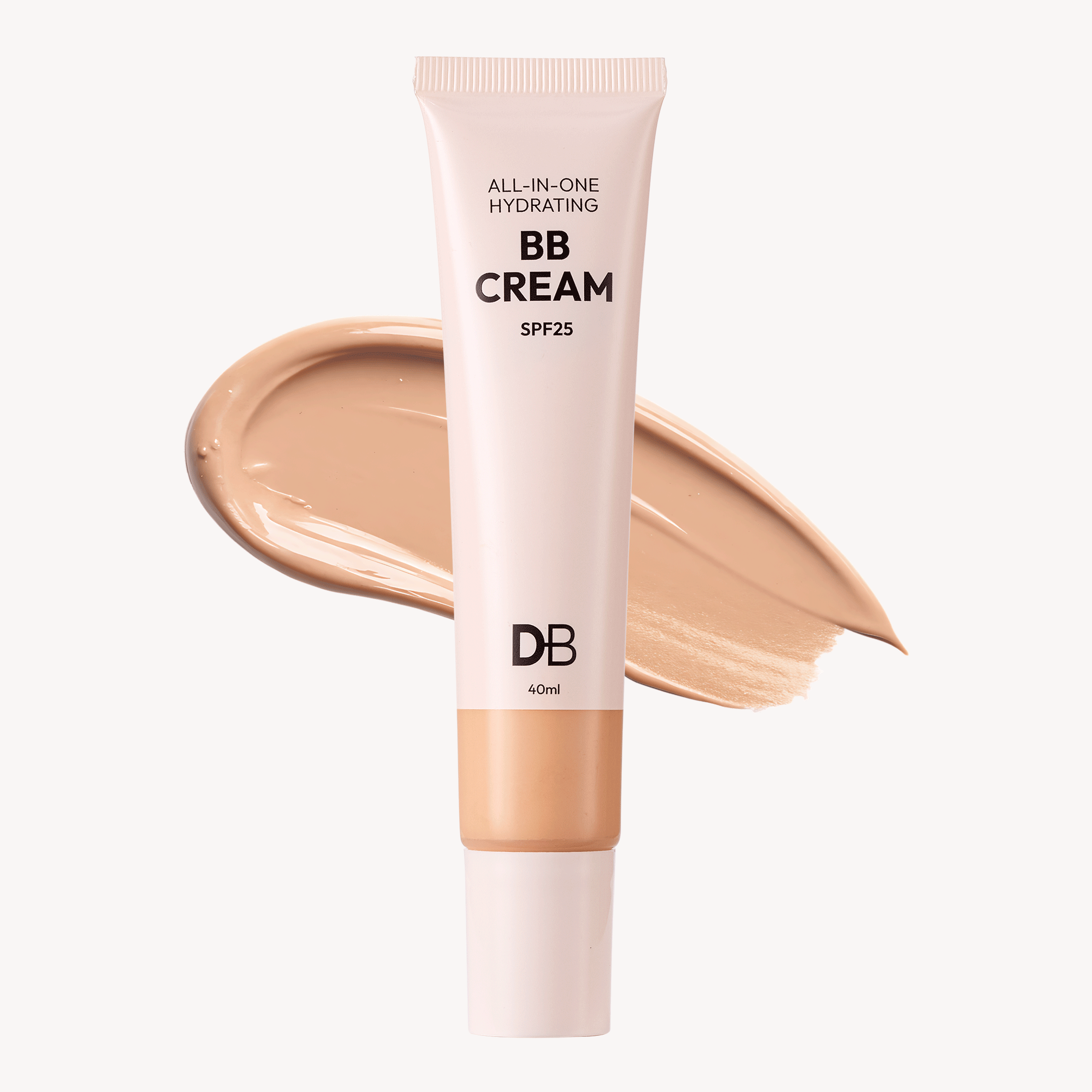 DB BB Cream tube with a swatch on a white background