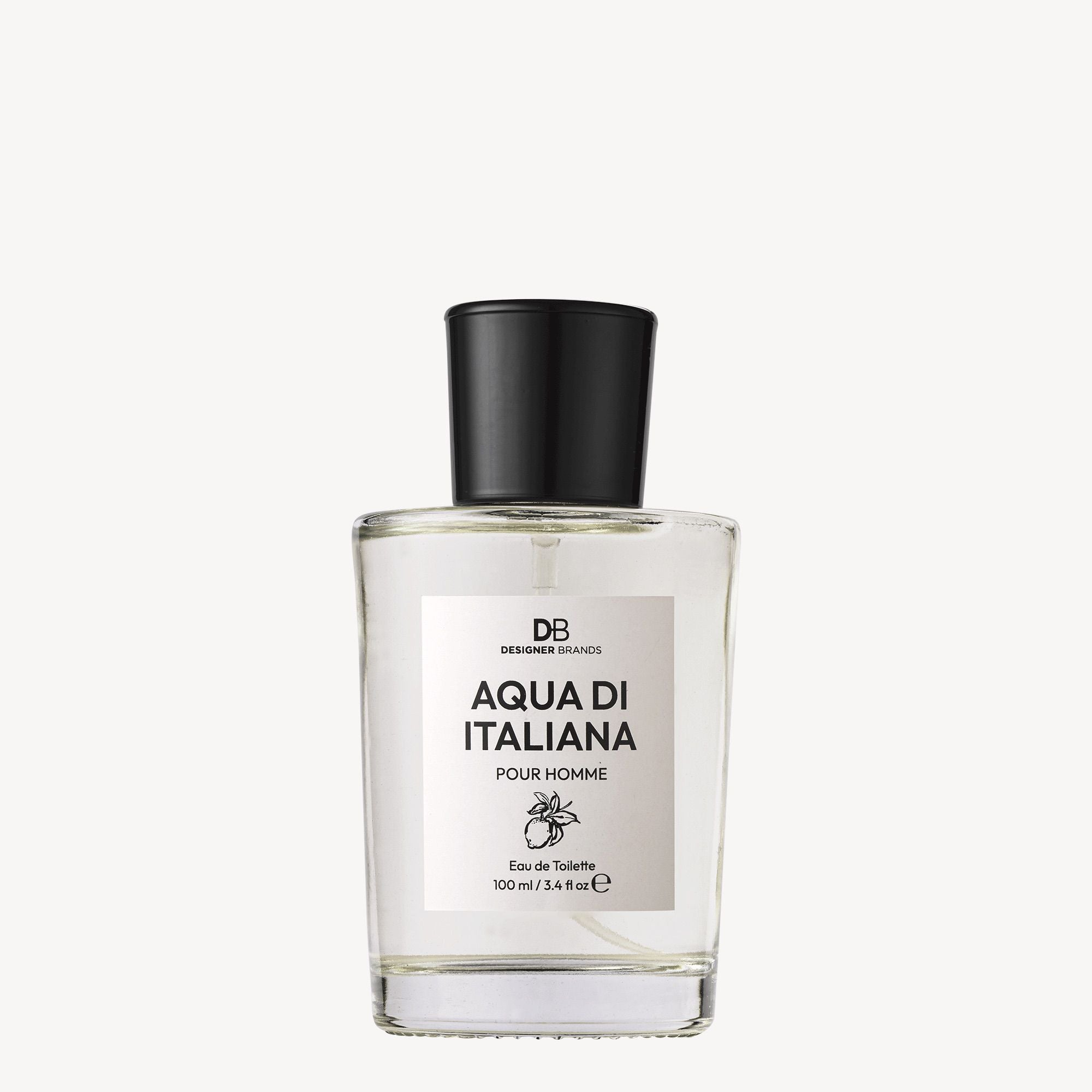 Perfume bottle labeled 'Aquad di Italiana' on a white background