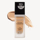 Designer Brands Longwear Foundation with SPF 15 displayed with swatches; features 24-hour, full coverage. Packaging states "95% agree" on performance.