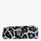 Leopard print makeup pouch with Designer Brands logo, featuring a sleek rectangular shape and metallic label, ideal for luxury accessories storage.